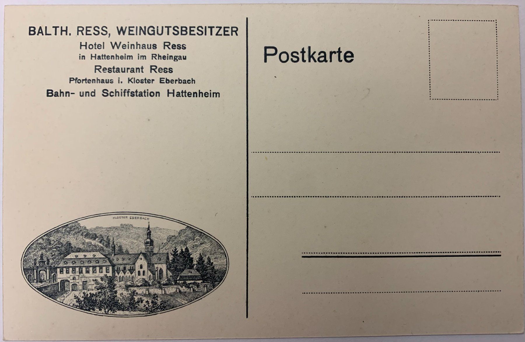 Cartoline postali: 2 Postkarten - Die Mönche v. Kloster Eberbach -Weinhaus Ress – Usato da Gundetswil venduto da Egro100 1