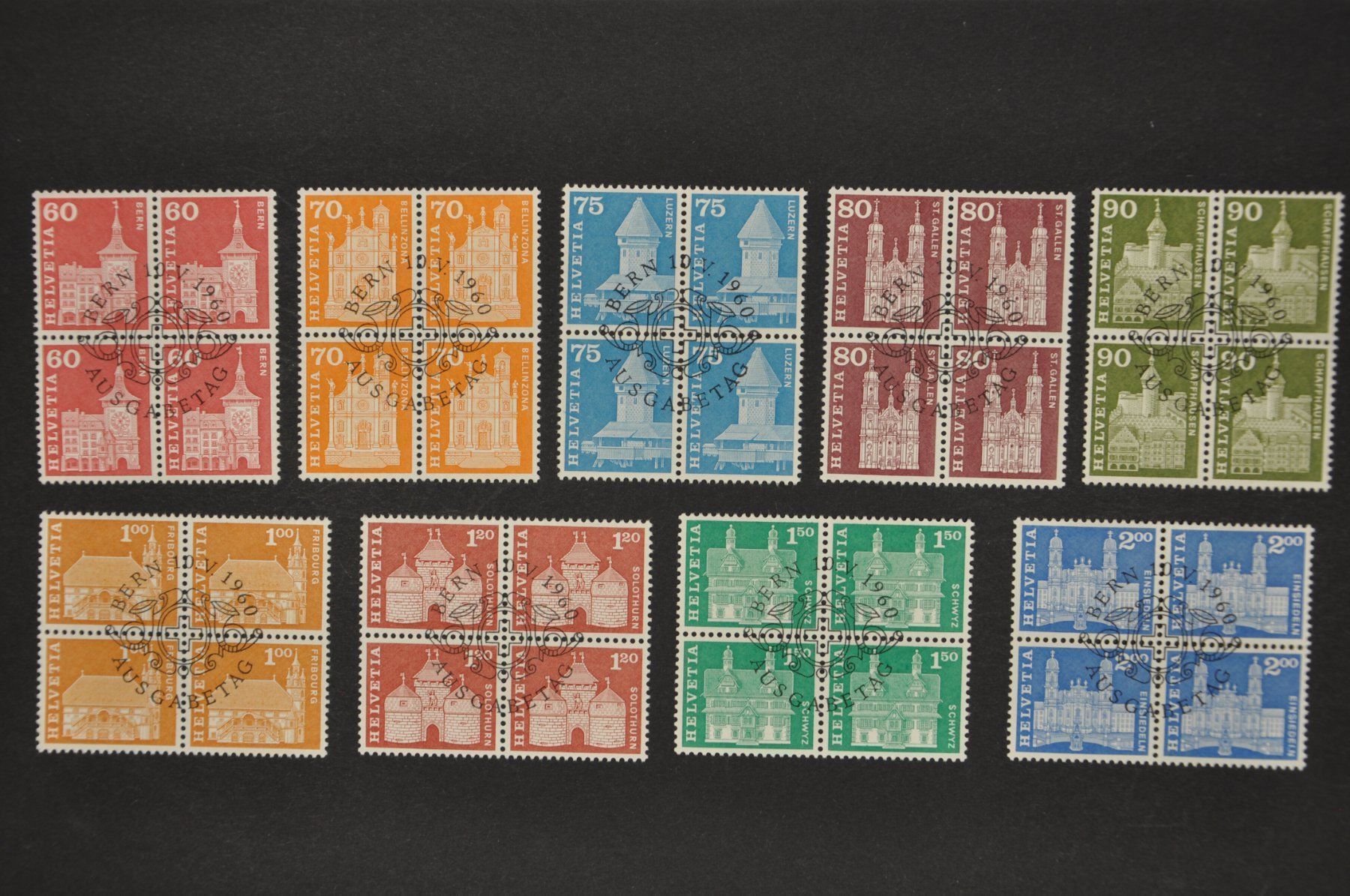 Tutti i francobolli: 1960 355-372 Viererblock ET – Usato da Wolfhalden venduto da Zinauktion 2