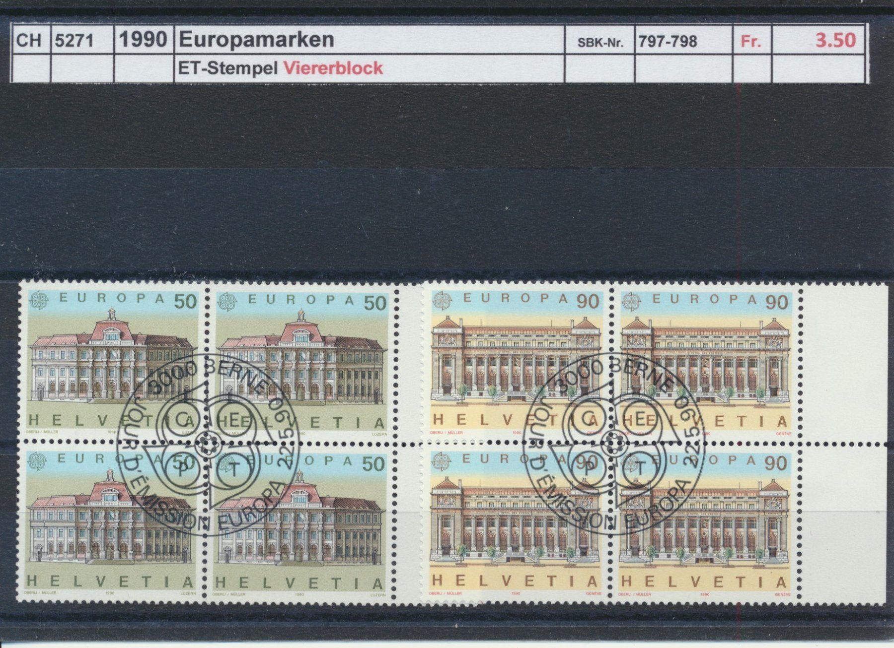 Alle Briefmarken: 1990 "Europamarken", Viererblock, ET - Stempel – Gebraucht aus Winterthur von Zupogeru