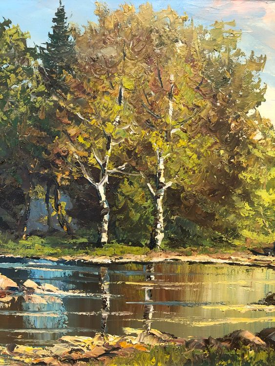 Ein paradiesischer Wald, antikes Gemälde, 87cm breitx 51.5cm (Gebraucht ...