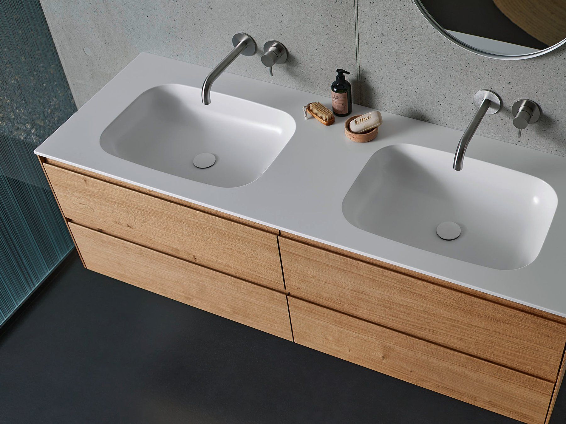 Mobili per bagno: NE13 Badmöbel-Set 140 cm Eiche Premiun und Corian Waschtisch – Nuovo (secondo la descrizione) da Lostorf venduto da AZIMMOHT 4