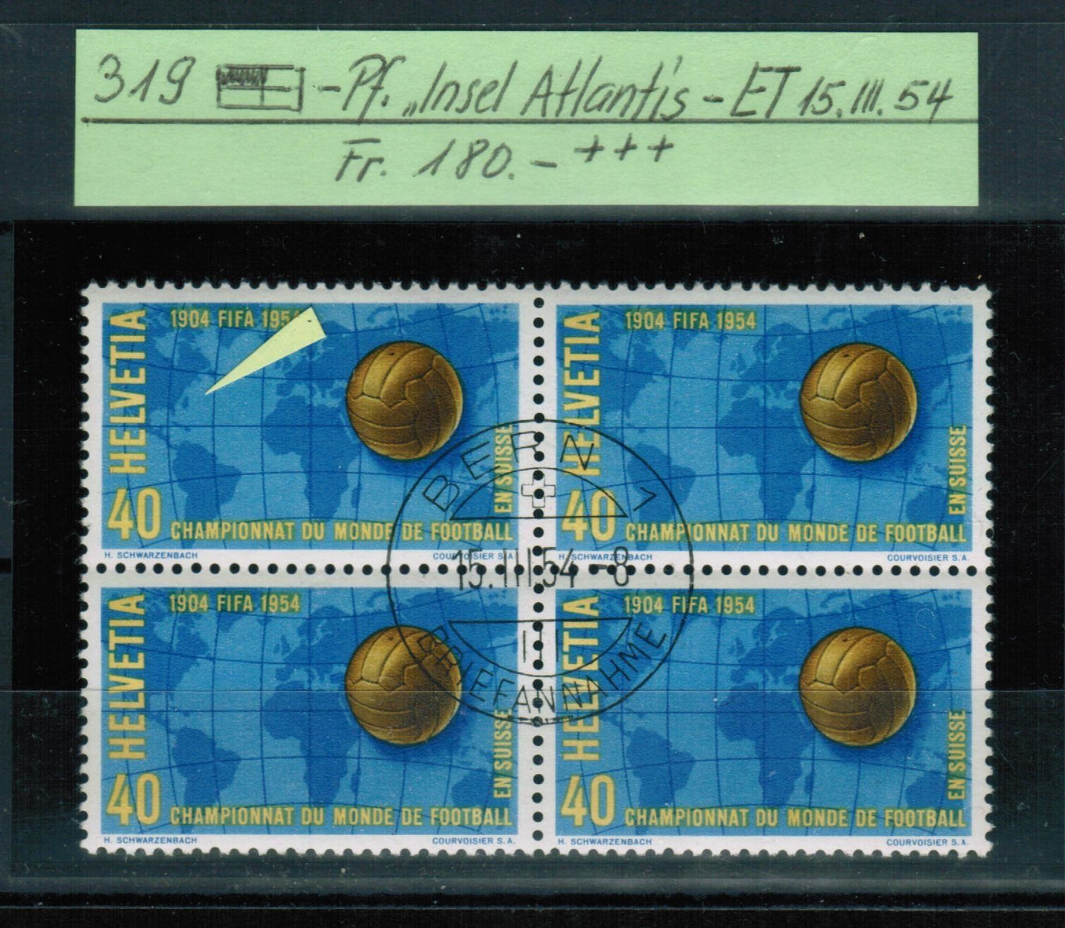 Tutti i francobolli: 319 VB - Pf. "Insel Atlantis" - ET 15.II.54 – Usato da Bern venduto da peri02