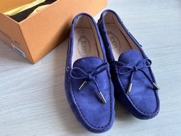 Mocassins Tod's en daim bleu taille 37.5 avec boîte