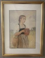 Albert Anker «Erdbeer-Mareili» Kunstdruck, edler Goldrahmen 