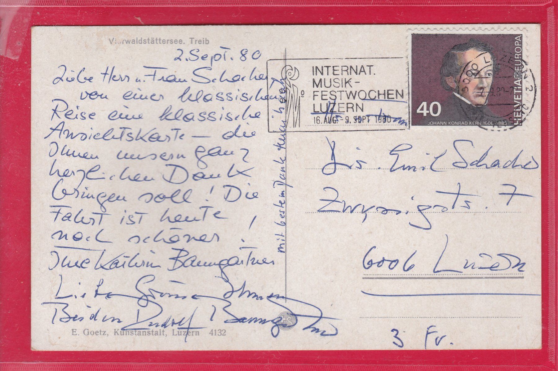 Ansichtskarten: VIERWALDSTÄTTERSEE, TREIB, 2.9.1980 – Gebraucht aus Oberrieden von Gebirgsstelze 1