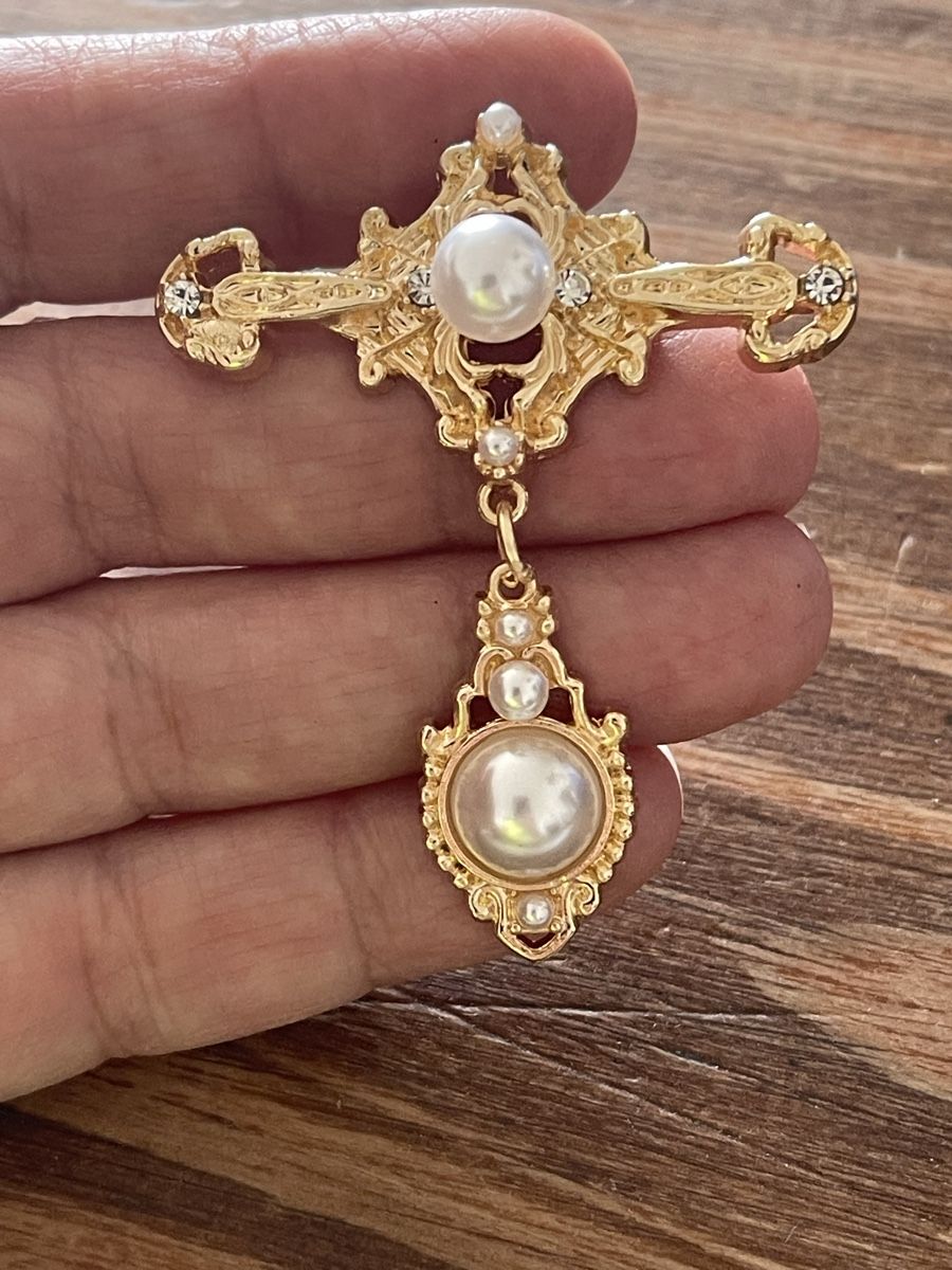 Spille & Fermagli: Broche vintage dorée religieuse avec perles – Nuovo (secondo la descrizione) da Kloten venduto da Vermicelles 2