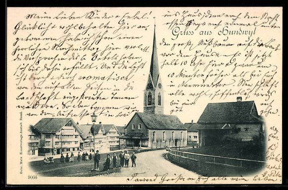 Cartoline postali: AK Hundwil, Ortsansicht mit Kirche – Usato da Berlin venduto da bartko-reher