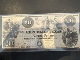 Billet République du Texas 20 Dollars RARE !! 