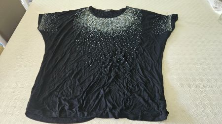 Maglietta nera strass misto cotone tg.XL/XXL MS Fashion