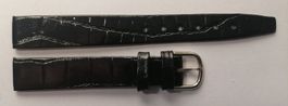 Bracelet "RODANIA" cuir noir façon croco, montre Dame, 14mm