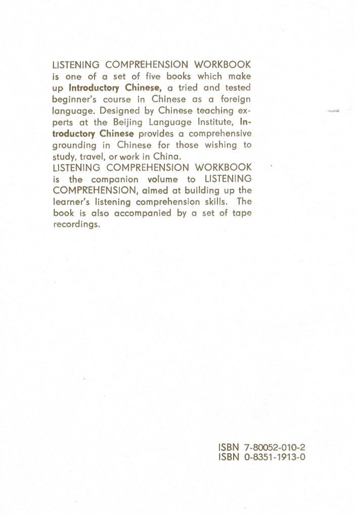 Livres: Introductory Chinese - Listening Comprehension Workbook – Neuf (Voir description) à Sarnen par Livres 1