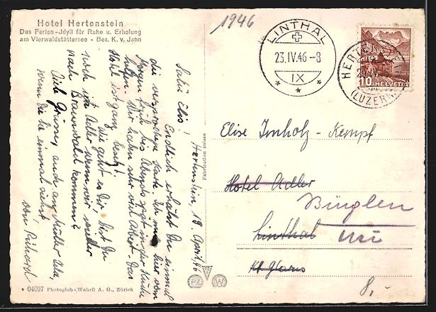 Ansichtskarten: Hertenstein /Vierwaldstättersee, Hotel  – Gebraucht aus Berlin von bartko-reher 1