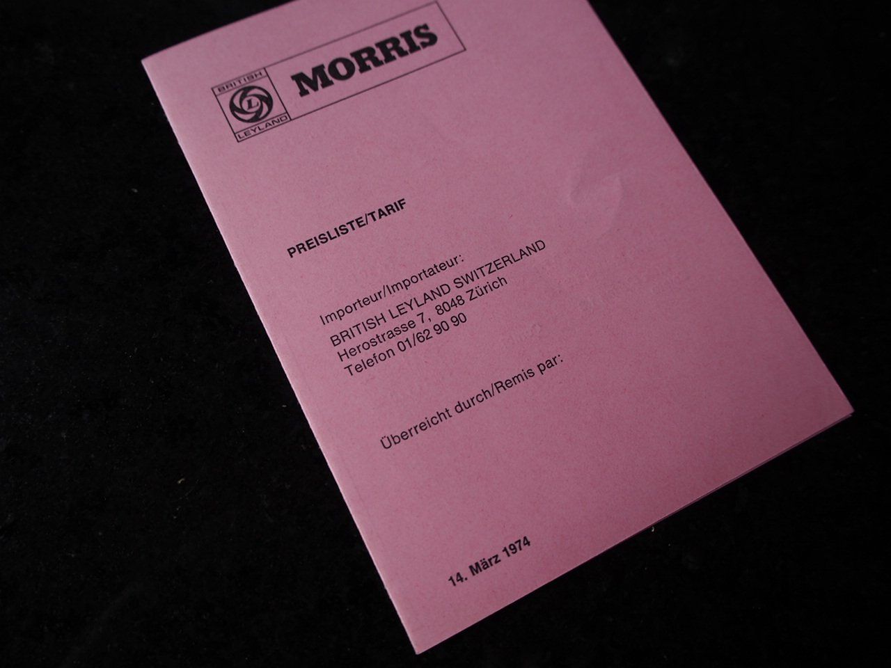 Morris Motors Documenti: MORRIS Preisliste 14.3.1974 – Usato da Zofingen venduto da sosalinos01