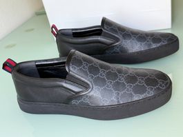 GUCCI Ace GG Supreme Slip On Schwarz Leder Low Sneakers 41.5