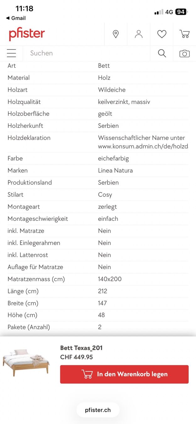 Pfister Letti: Holzbett aus Eichenholz – Usato da Bern venduto da moiramoira 4