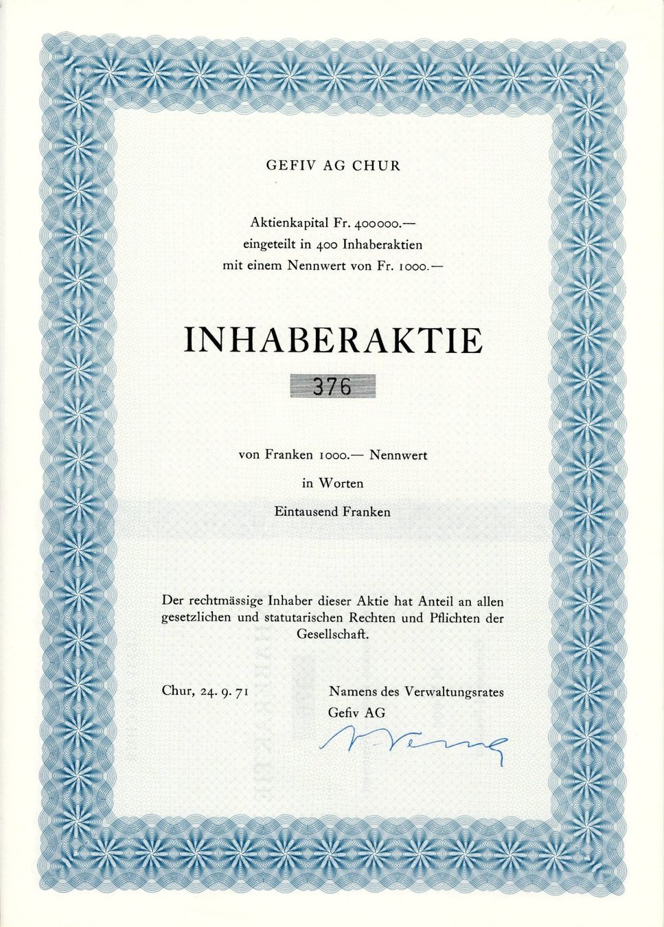 Documents: Gefiv AG Chur – D'occasion à Ittigen par hiwepa