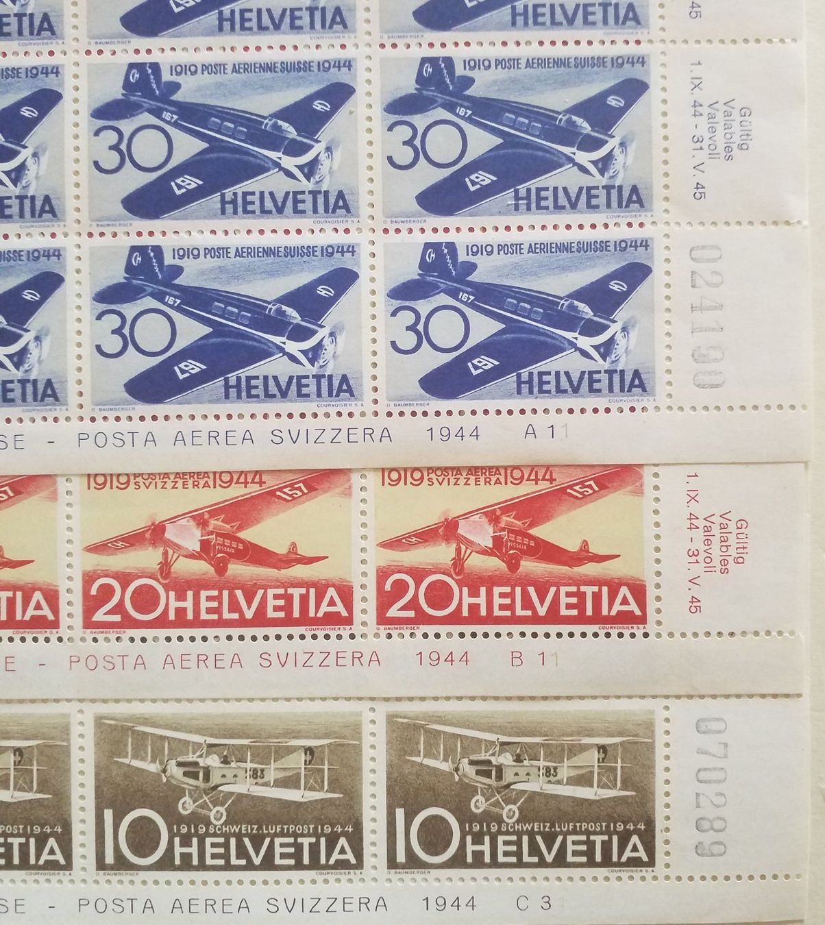 Alle Briefmarken: FO37-39, Flugpostmarken im Bogen postfrisch Kt. 200.-++ – Neu (gemäss Beschreibung) aus Baden von Eggi 1