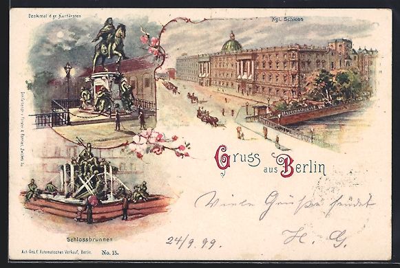 Cancelleria postale: Litho Berlin, Kgl. Schloss, Denkmal d. g – Usato da Berlin venduto da bartko-reher
