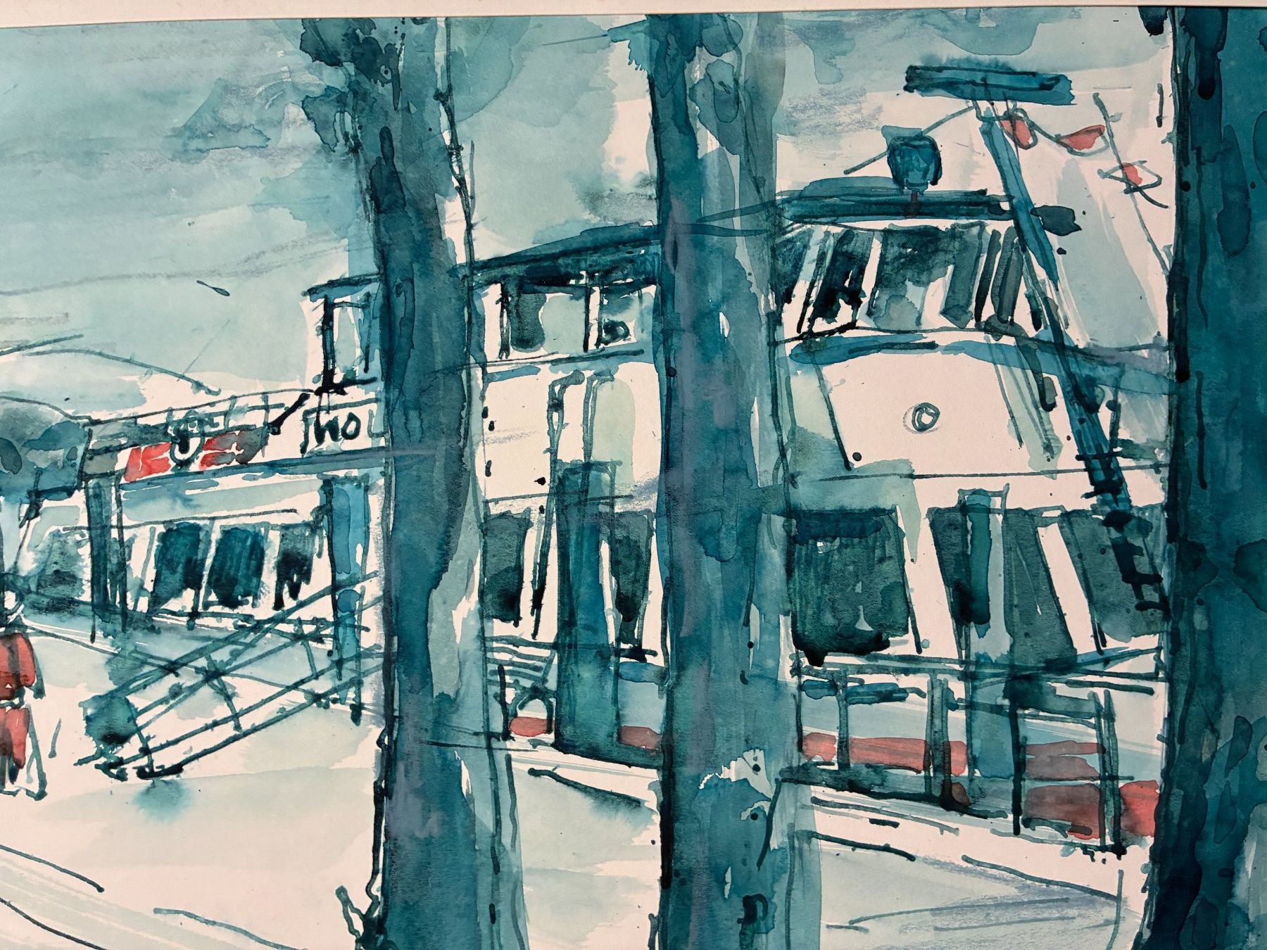 Dipinti: Schiffs-Station Ermatingen, Aquarell, 58x45, 1991, – Usato da Biberist venduto da longimanus3 2