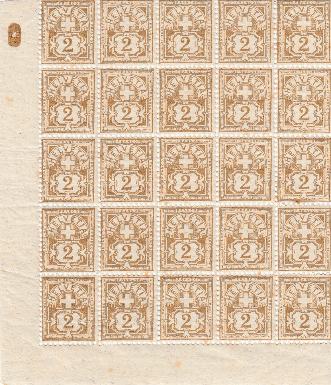 Tutti i francobolli: 1894 Zu. 58B 25er Eckrandblock ungebraucht – Usato da Rheinfelden venduto da ricci62