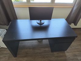 Schreibtisch schwarz Holz furniert mit Schubladen gebraucht