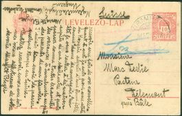 1918_Ungarisch-Österreich. GS Postkarte nach Delémont