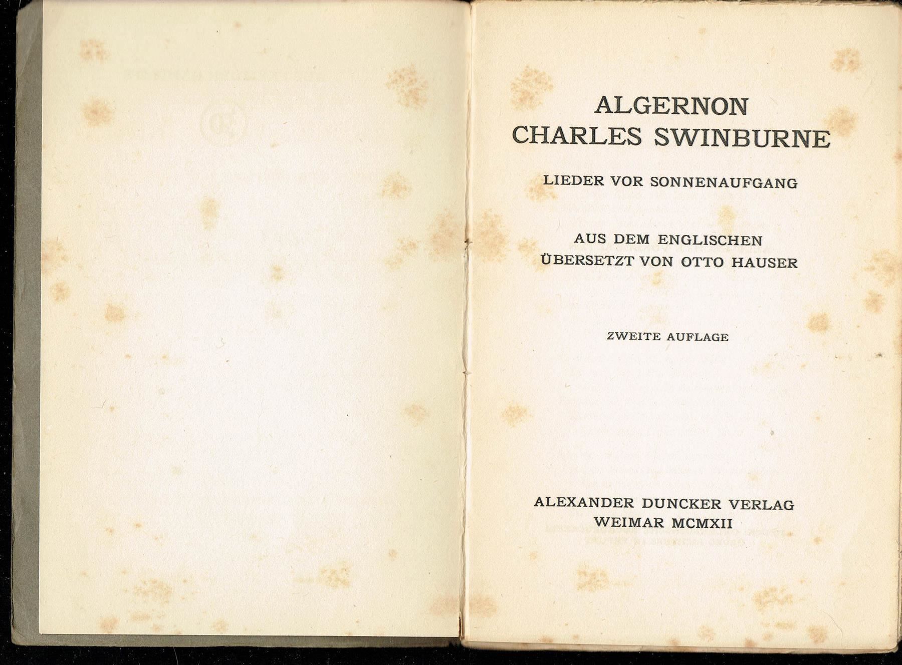 Libri: Algernon Charels Swinburne - Lieder vor Sonnenaufgang – Usato da Nunningen venduto da mercury-for-books 2