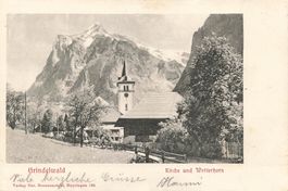 Grindelwald (BE) Dorfkirche mit Wetterhorn Alpenpanorama