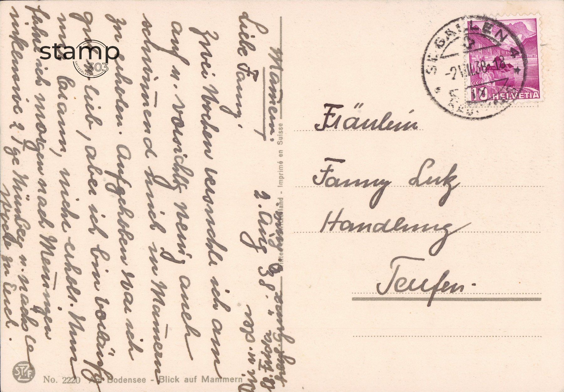 Ansichtskarten: 1938 AK Am Bodensee - Blick auf Mammern – Gebraucht aus Eggersriet von stamp303 1