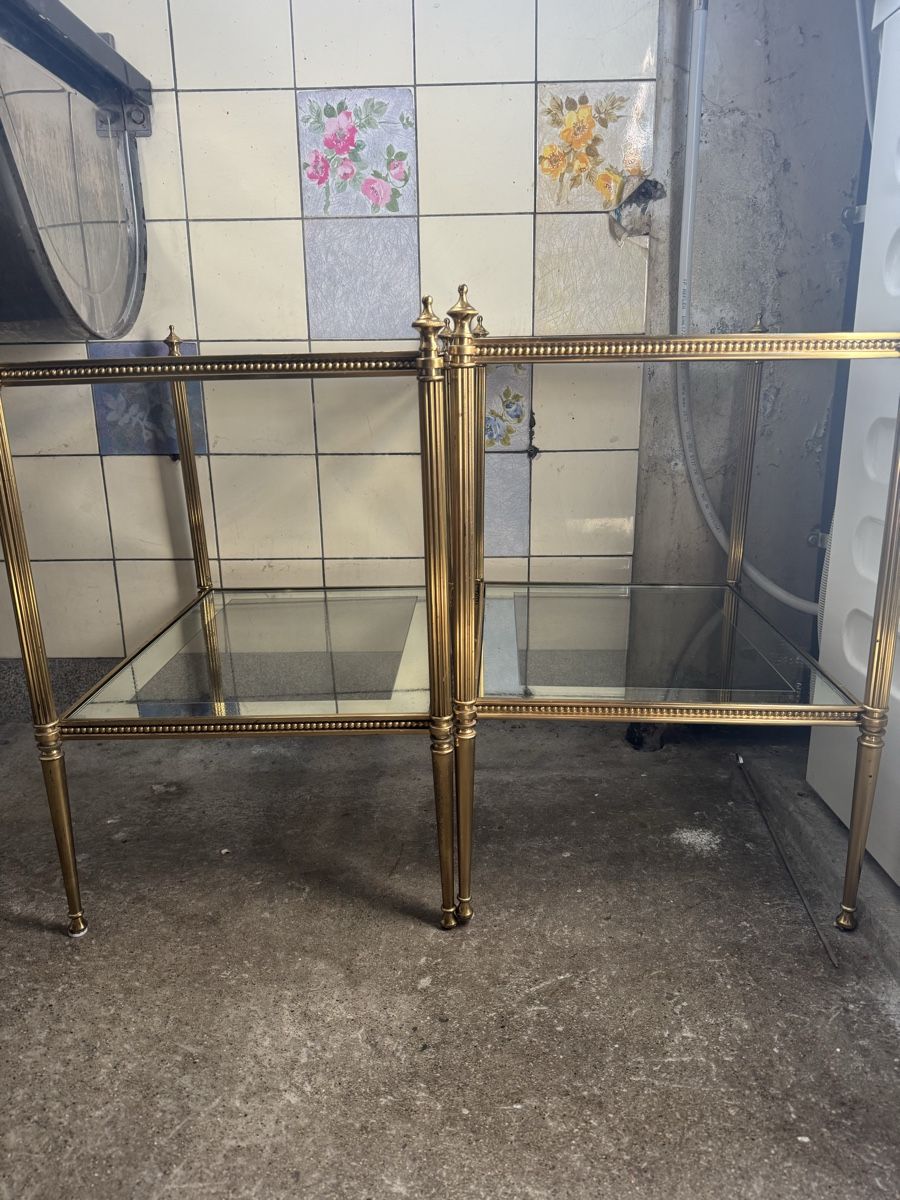 Comodini: 2 Antike Beistelltisch Messing Glas Retro 60er – Usato da Zürich venduto da sophmuell 4