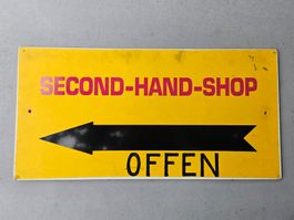 Secondhand Shop Schild Pfeil Links "OFFEN"