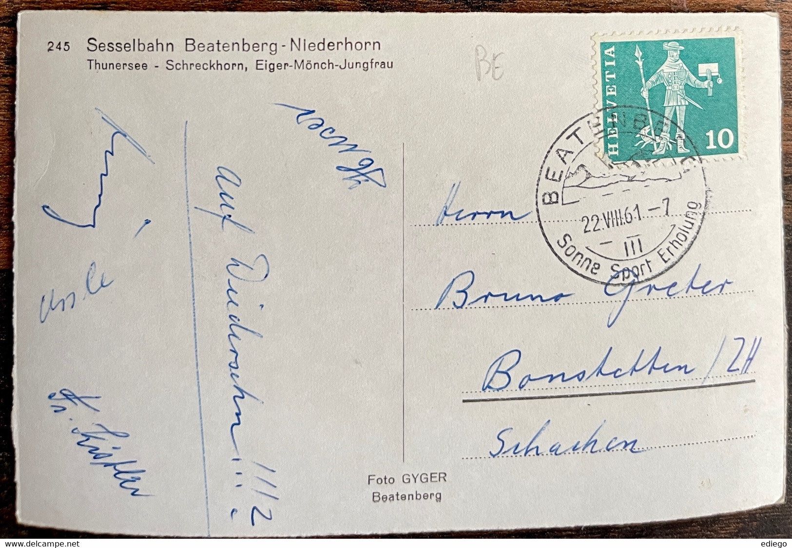 Cartoline postali: BEATENBERG - SESSELBAHN 1961 – Usato da Lutry venduto da Ediego 2