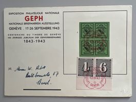 1943 GEPH Genf Karte  W17L+R (ET) als 4erBlock +W12+13