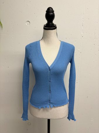 Mango Feintrick Cardigan XS blau gerippt Strickjacke