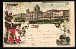 Litho Bern, Bundespalast, Bär mit Wappe