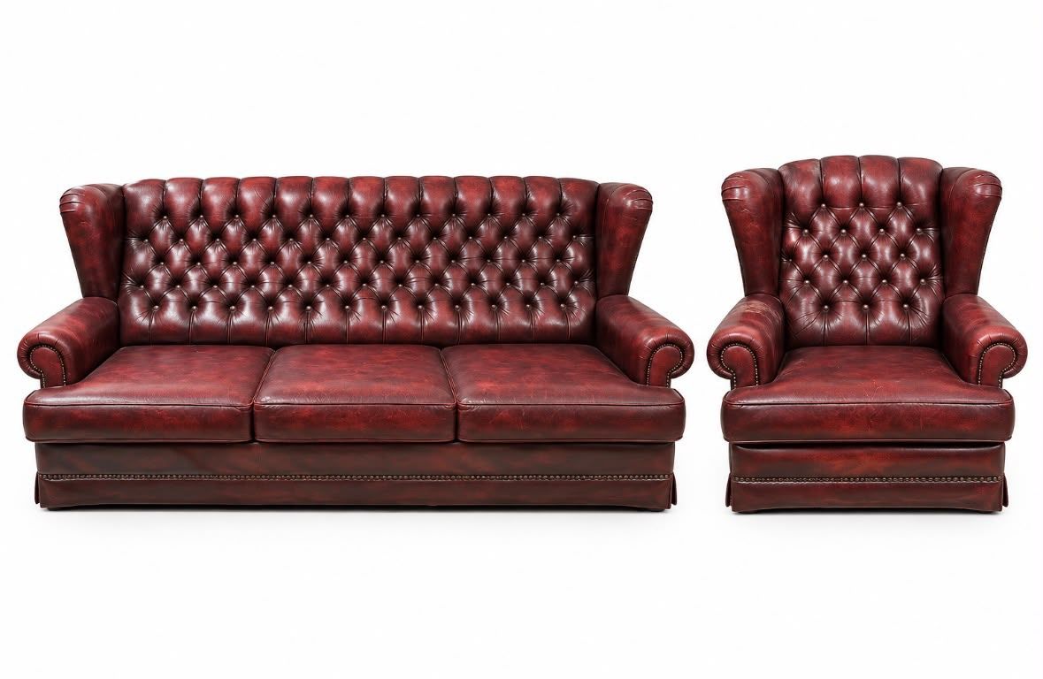 Divani: Chesterfield Sofa 3-Sitzer mit Sessel,  Leder – Usato da St. Gallen venduto da Javad1994 1