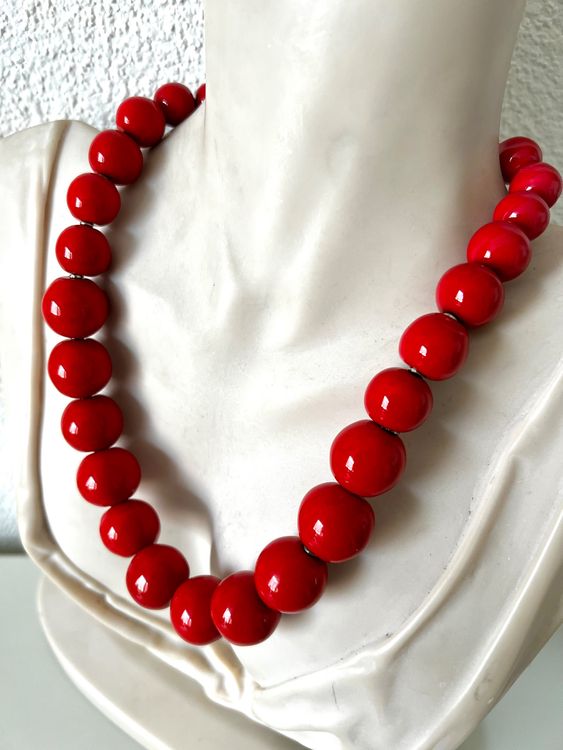 ZIAFRPN Damen Halskette Mit Anhänger – Handgefertigte Lange Geometrische Statement-Kette Schwarz Rot 68cm