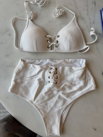 Calzedonia White Bikini Set, High Waist, Size Small