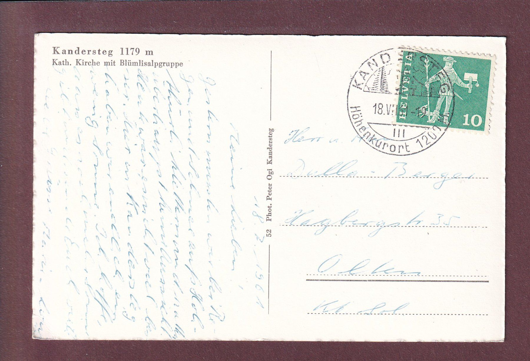 Cartoline postali: KANDERSTEG - Kirche - 1961 – Usato da Pully venduto da nicecards 1