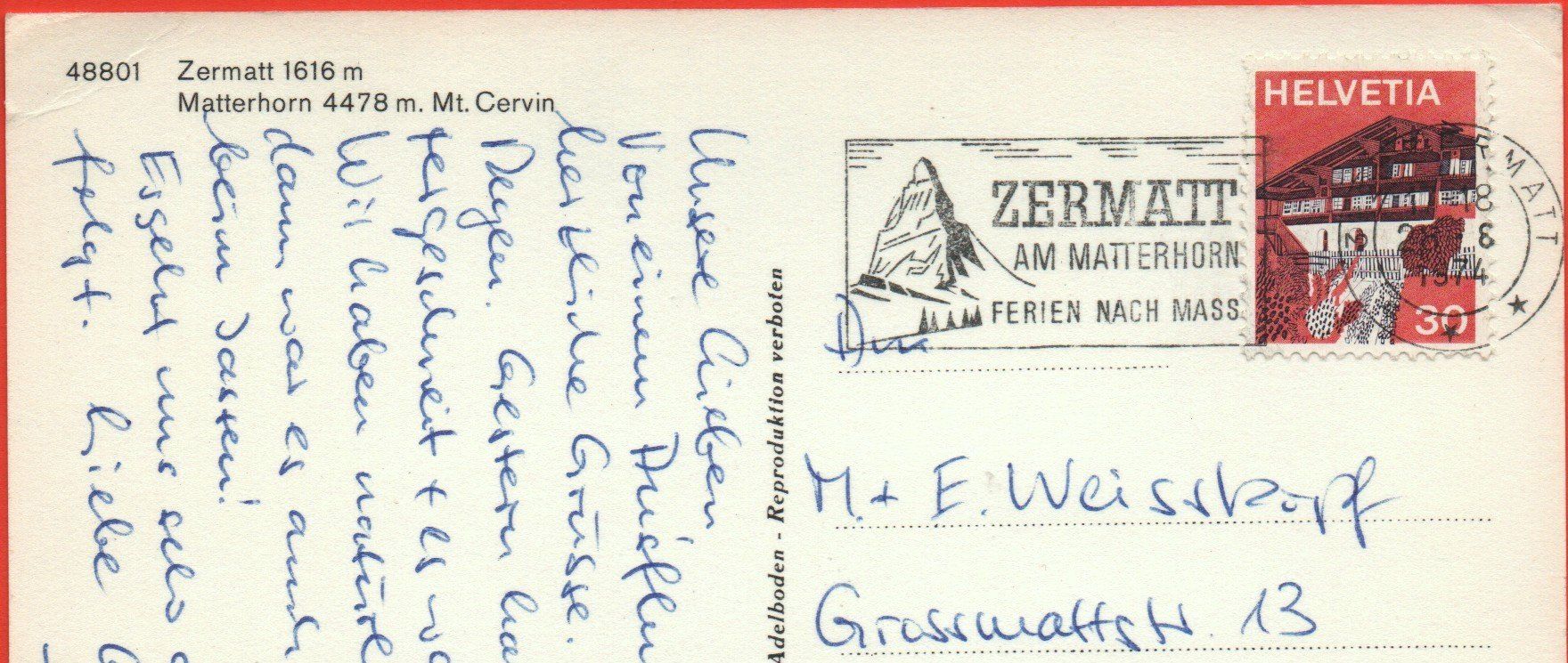 Cartoline postali: ZERMATT Nr. 48801 – Usato da Jona venduto da philajona 1