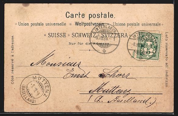 Cartoline postali: Lithographie Interlaken, Teilansicht – Usato da Berlin venduto da bartko-reher 1