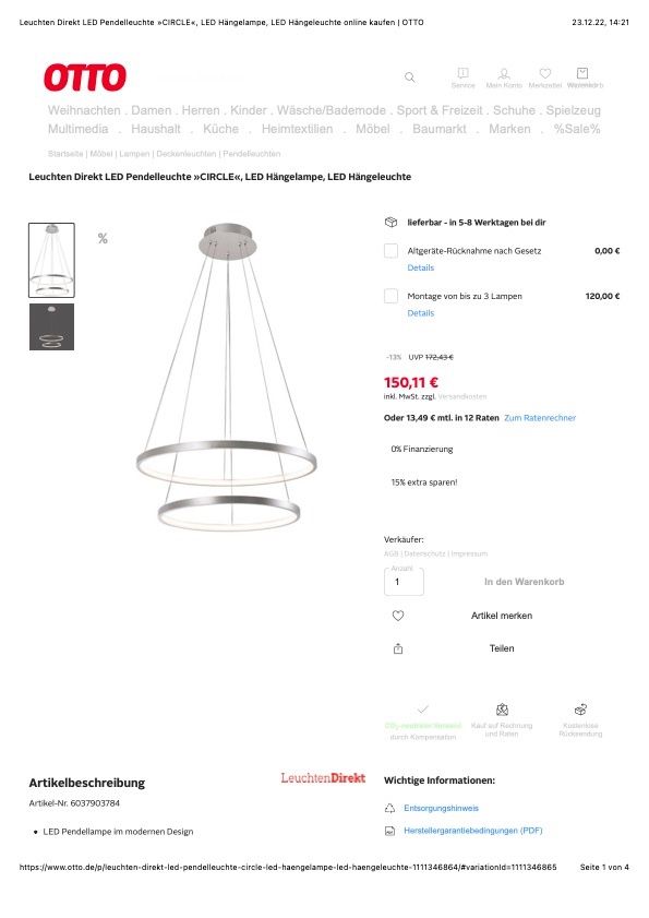 Lampadari & plafoniere: Pendelleuchte CIRCLE, LED – Nuovo e nell'imballaggio originale da Lungern venduto da Gjump 3