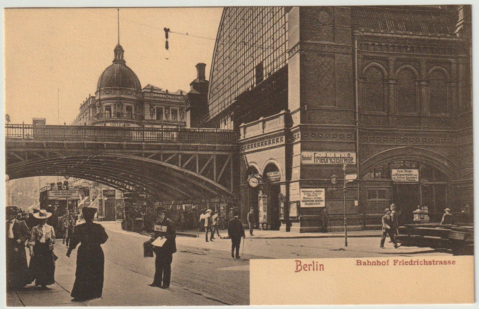 Cartoline postali: Bahnhof Friedrichstrasse Berlin, um 1910 – Usato da Bedigliora venduto da positano