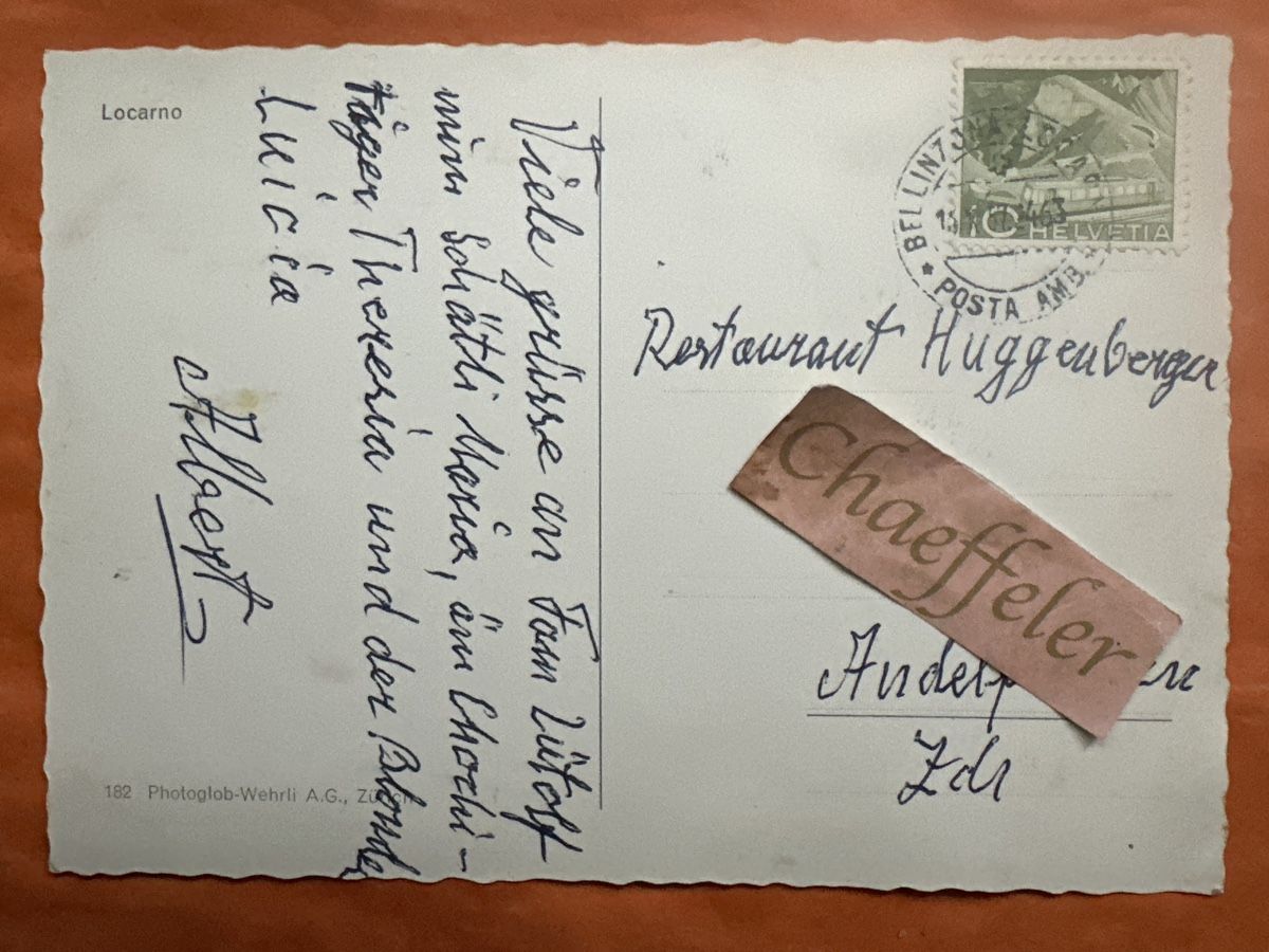 Cartoline postali: 1957  Locarno – Usato da Zürich venduto da Chaeffeler 1