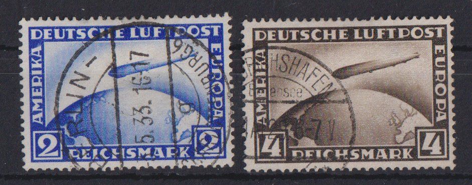 Alle Briefmarken: Deutsches Reich 1928: 2 Werte Zeppelin - Kat. 110.-- – Gebraucht aus Eschlikon TG von PhilCon