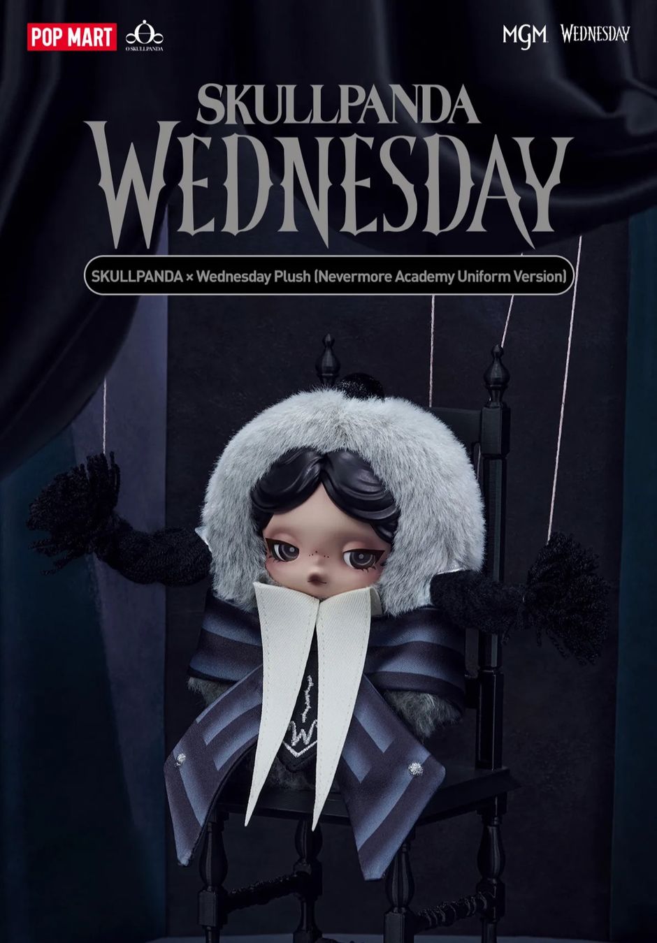 Pop Mart Statuette: Pop Mart Skullpanda x Wednesday Plush – Nuovo e nell'imballaggio originale da Glattbrugg venduto da arttoy.land