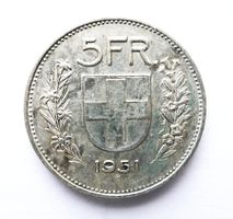 Schweizer 5 Franken Münze 1951 B (Silber-Fünfliber)