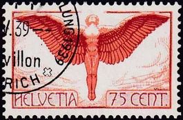 1936 Flugpostmarke Ikarus Nr. F11z, gest. geriffeltem Papier