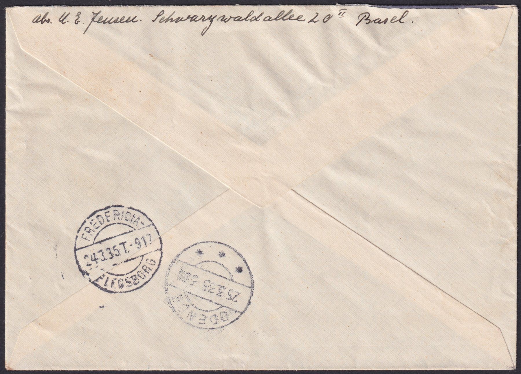 Tutti i francobolli: 1935, Flugbrief nach Dänemark (ODEUSE) +EXPRESS – Usato da Sursee venduto da Luzernerraute 2