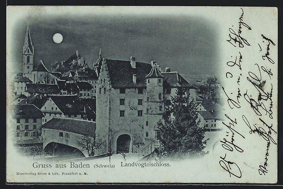 Cartoline postali: Mondschein-AK Baden, Landvogteischloss – Usato da Berlin venduto da bartko-reher